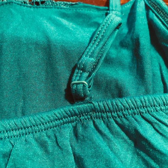Lace accent flounce top teal romper - Picture 5 of 5